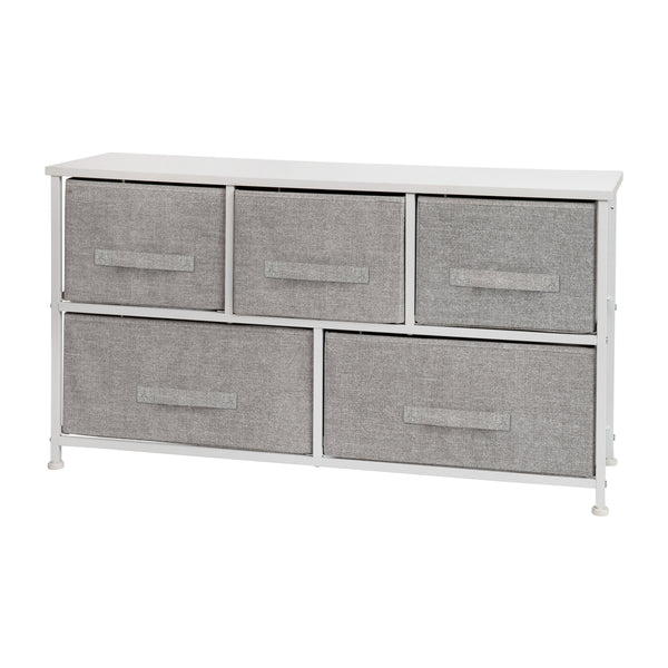 Gray Drawers/White Frame |#| 5 Drawer Storage Chest with Black Wood Top & Light Gray Fabric Pull Drawers