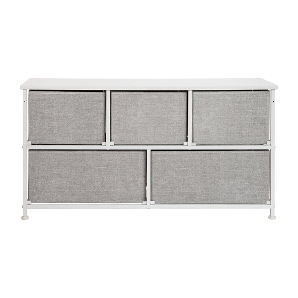 Gray Drawers/White Frame |#| 5 Drawer Storage Chest with Black Wood Top & Light Gray Fabric Pull Drawers