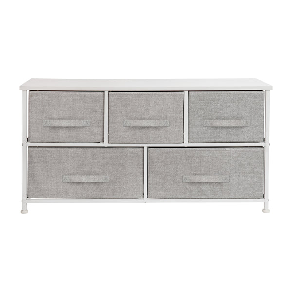 Gray Drawers/White Frame |#| 5 Drawer Storage Chest with Black Wood Top & Light Gray Fabric Pull Drawers