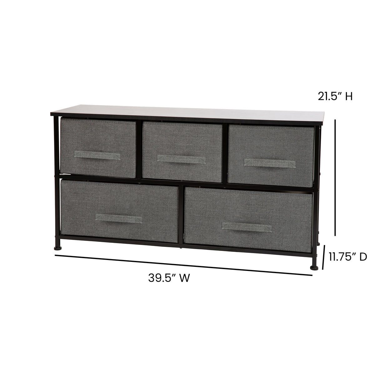 Gray Drawers/Black Frame |#| 5 Drawer Storage Chest with Black Wood Top & Dark Gray Fabric Pull Drawers