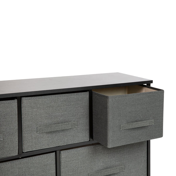 Gray Drawers/Black Frame |#| 5 Drawer Storage Chest with Black Wood Top & Dark Gray Fabric Pull Drawers