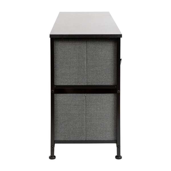Gray Drawers/Black Frame |#| 5 Drawer Storage Chest with Black Wood Top & Dark Gray Fabric Pull Drawers