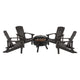 Slate Gray |#| Star & Moon Fire Pit with Mesh Cover & 4 Slate Gray Poly Resin Adirondack Chairs