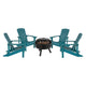 Sea Foam |#| Star and Moon Fire Pit with Mesh Cover & 4 Sea Foam Poly Resin Adirondack Chairs