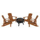 Teak |#| Star and Moon Fire Pit with Mesh Cover & 4 Teak Poly Resin Adirondack Chairs