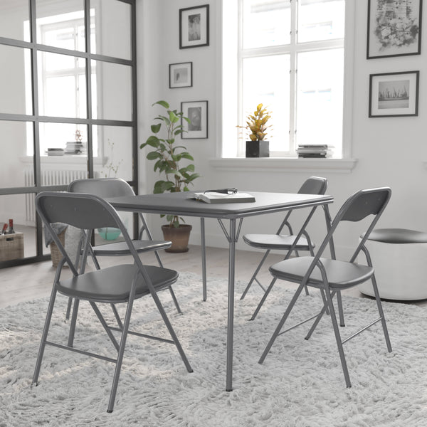 Gray |#| 5 Piece Gray Folding Card Table and Chair Set with Upholstered Table Top