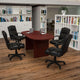 Mahogany |#| 5 Piece Mahogany Oval Conference Table with 4 Black LeatherSoft-Padded Chairs