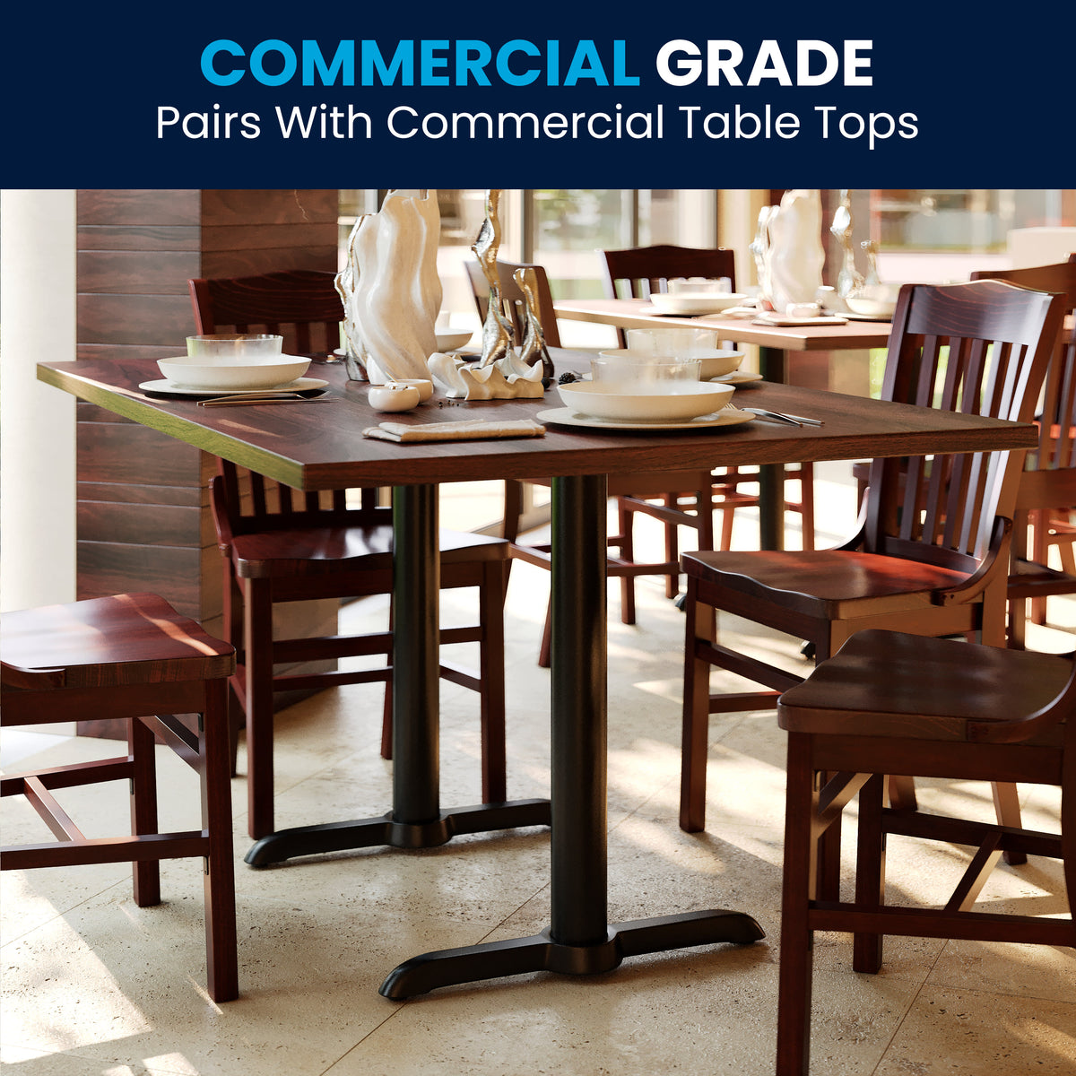 Black |#| 5" x 22" Restaurant Table T-Base with 3" Dia. Table Height Column