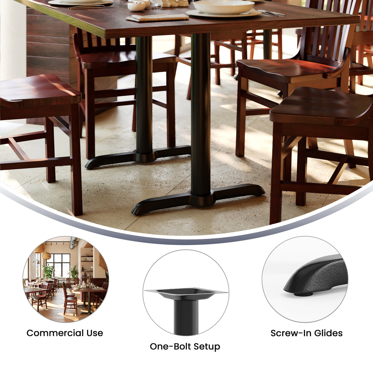 Black |#| 5" x 22" Restaurant Table T-Base with 3" Dia. Table Height Column