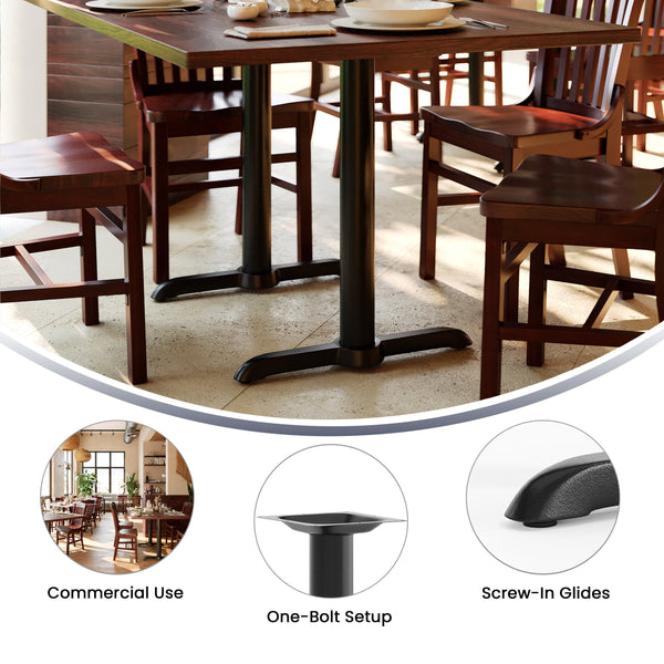 Black |#| 5" x 22" Restaurant Table T-Base with 3" Dia. Table Height Column