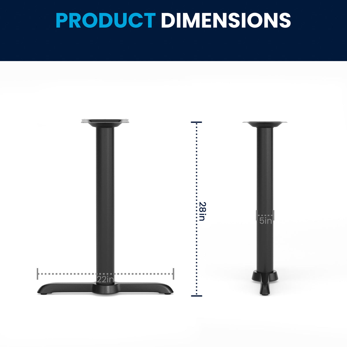 Black |#| 5" x 22" Restaurant Table T-Base with 3" Dia. Table Height Column