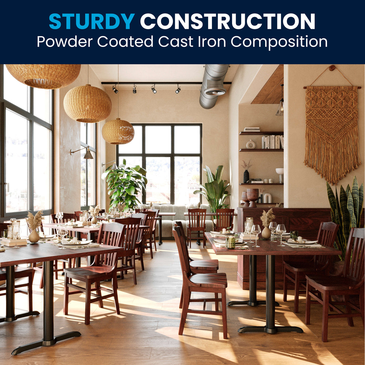 Black |#| 5" x 22" Restaurant Table T-Base with 3" Dia. Table Height Column