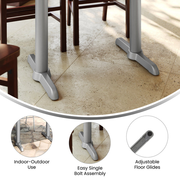 Silver |#| Commercial Silver Table T-Base with 3" Diameter Table Height Column - 5" x 22"