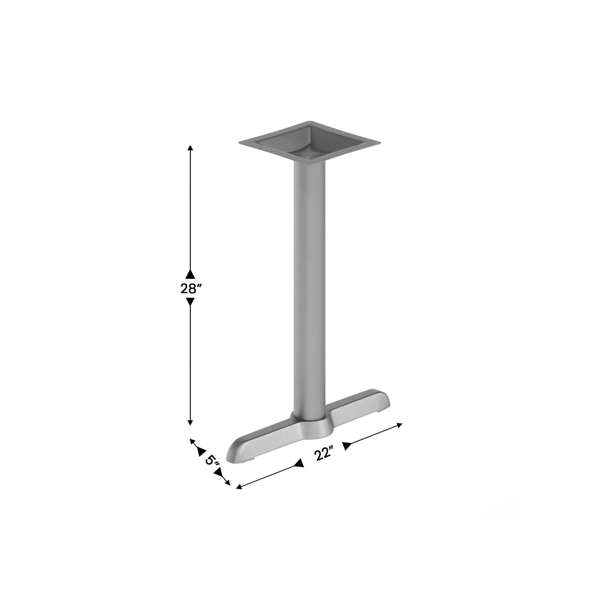 Silver |#| Commercial Silver Table T-Base with 3" Diameter Table Height Column - 5" x 22"