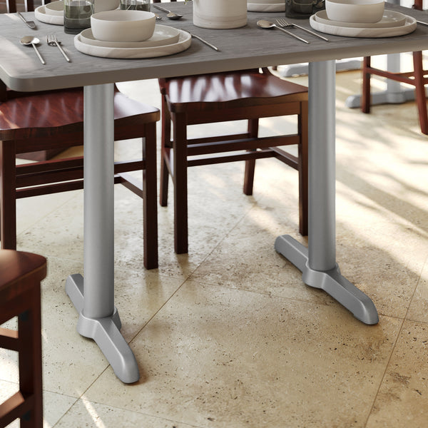 Silver |#| Commercial Silver Table T-Base with 3" Diameter Table Height Column - 5" x 22"