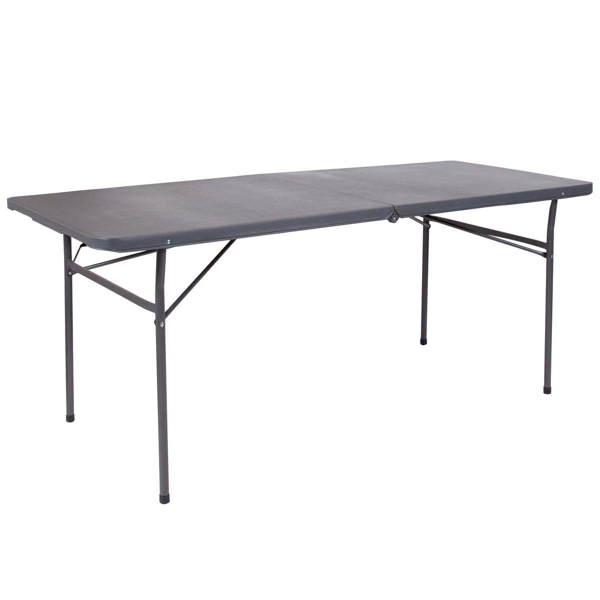 Dark Gray |#| 6-Foot Bi-Fold Dark Gray Plastic Folding Table with Carrying Handle