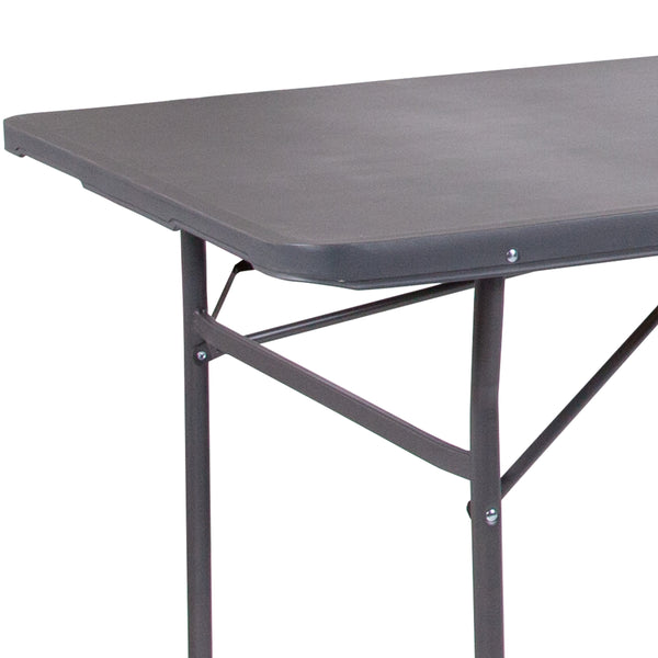 Dark Gray |#| 6-Foot Bi-Fold Dark Gray Plastic Folding Table with Carrying Handle