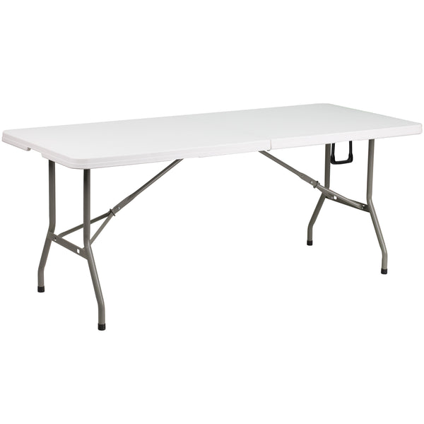 Granite White |#| 6-Foot Bi-Fold Granite White Plastic Banquet and Event Folding Table with Handle