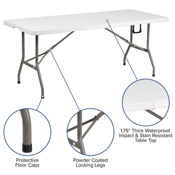 Granite White |#| 6-Foot Bi-Fold Granite White Plastic Banquet and Event Folding Table with Handle
