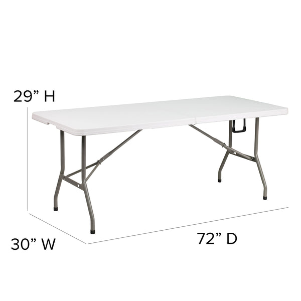 Granite White |#| 6-Foot Bi-Fold Granite White Plastic Banquet and Event Folding Table with Handle