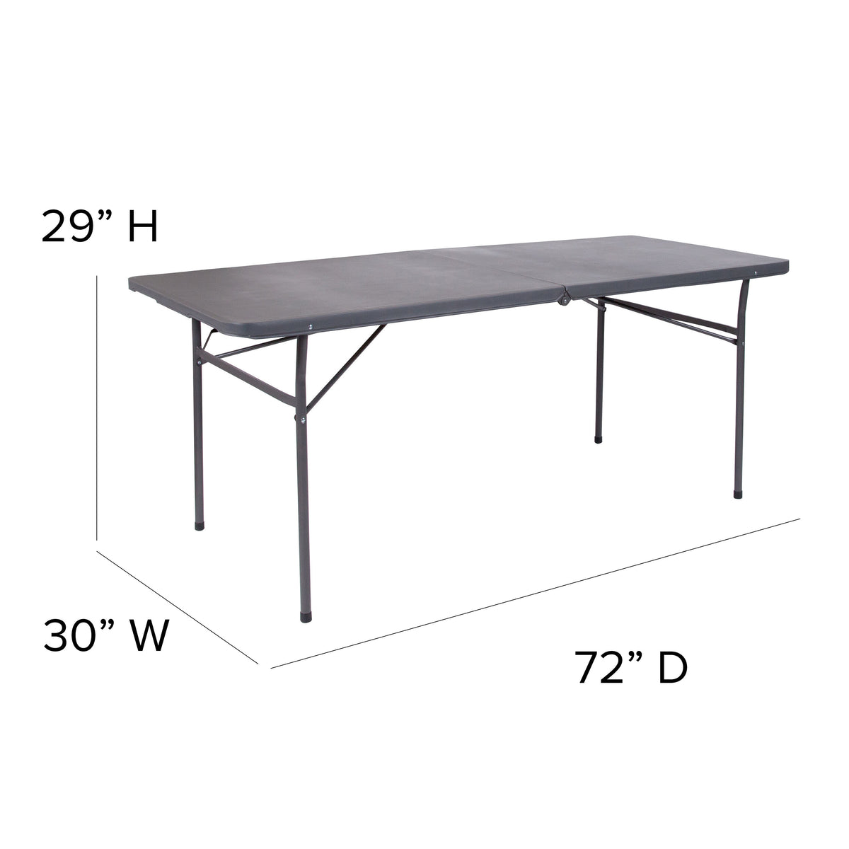 Dark Gray |#| 6-Foot Bi-Fold Dark Gray Plastic Folding Table with Carrying Handle