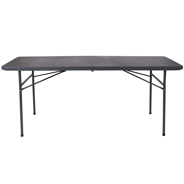 Dark Gray |#| 6-Foot Bi-Fold Dark Gray Plastic Folding Table with Carrying Handle