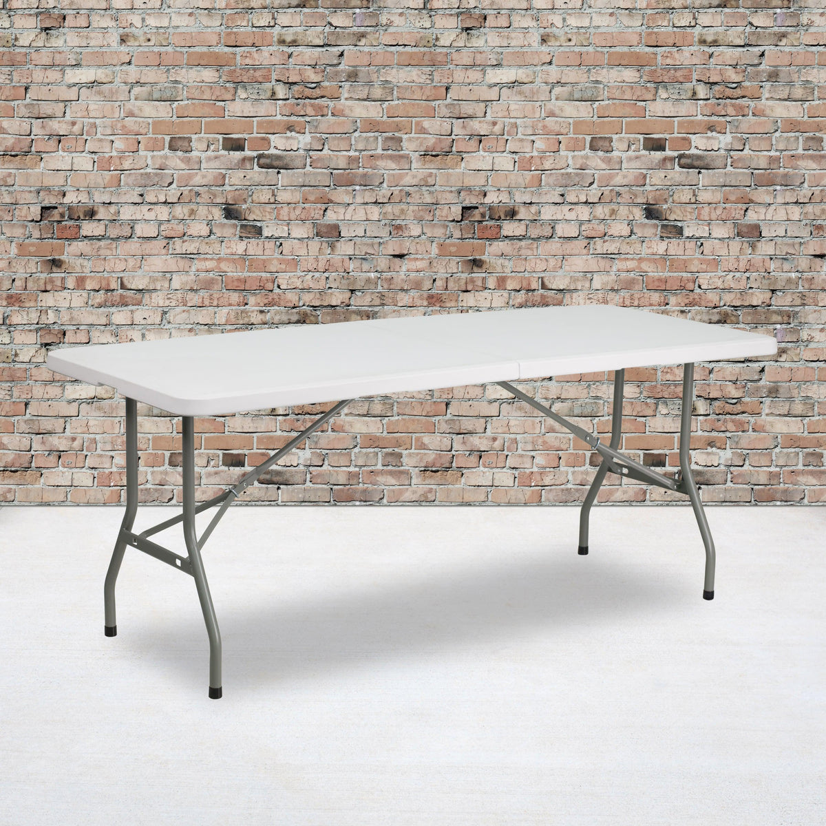 6-Foot Bi-Fold Granite White Plastic Folding Table with Carrying Handle