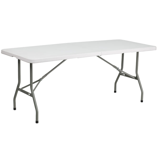 Granite White |#| 6-Foot Bi-Fold Granite White Plastic Folding Table with Carrying Handle