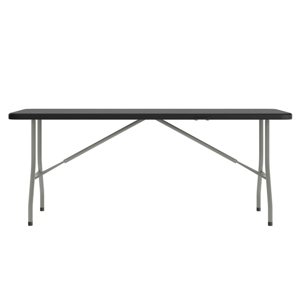 Black |#| 6-Foot Bi-Fold Granite Black Plastic Folding Table with Carrying Handle