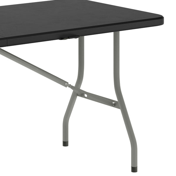 Black |#| 6-Foot Bi-Fold Granite Black Plastic Folding Table with Carrying Handle