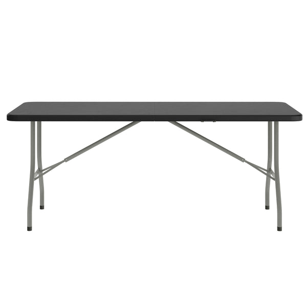 Black |#| 6-Foot Bi-Fold Granite Black Plastic Folding Table with Carrying Handle