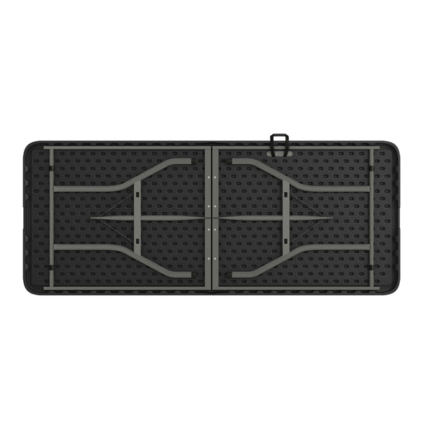 Black |#| 6-Foot Bi-Fold Granite Black Plastic Folding Table with Carrying Handle