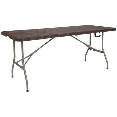 6-Foot Bi-Fold Rattan Plastic Folding Table - View 1