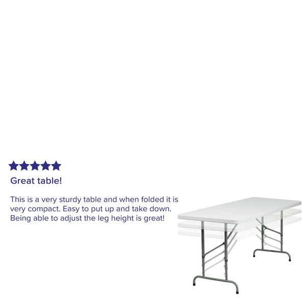 6-Foot Height Adjustable Granite White Plastic Folding Event Table