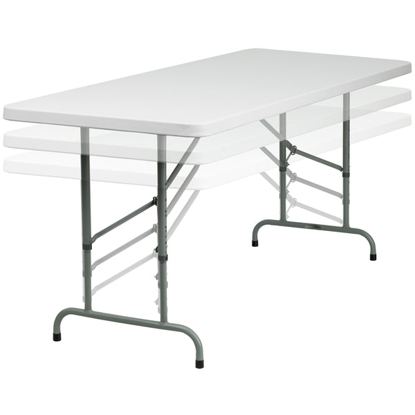 6-Foot Height Adjustable Granite White Plastic Folding Event Table