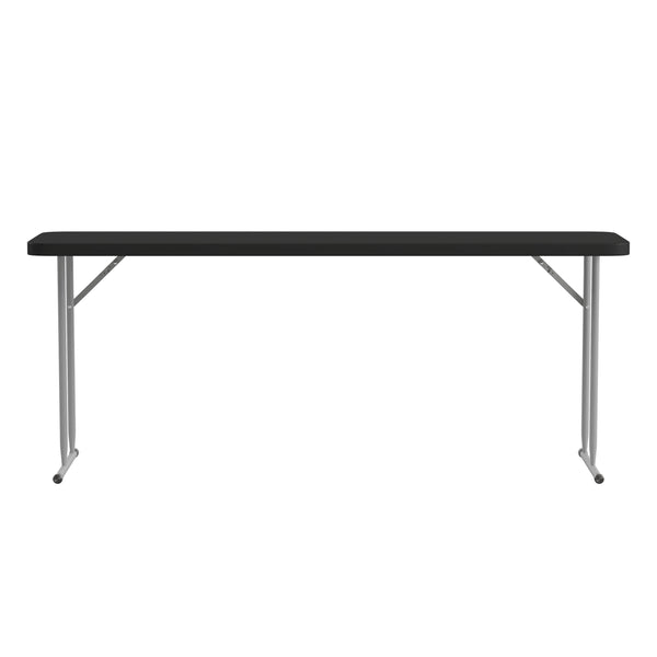 Black |#| 6-Foot Inch Rectangle Black Plastic Folding Training / Seminar Table