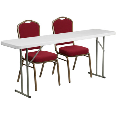 6-Foot Plastic Folding Training Table Set with 2 Crown Back Stack Chairs - View 1
