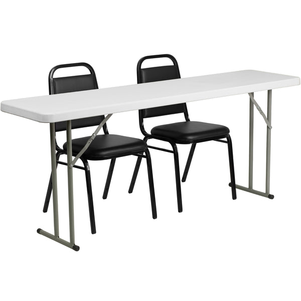 6-Foot Plastic Folding Training Table Set with 2 Trapezoidal Back Stack Chairs