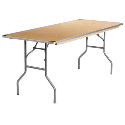 6-Foot Rectangular HEAVY DUTY Birchwood Folding Banquet Table with METAL Edges and Protective Corner Guards - View 1