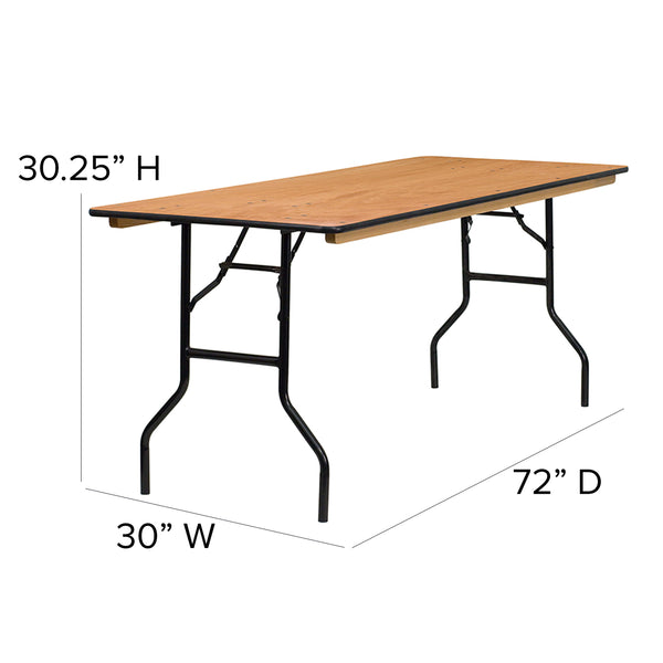 6-Foot Rectangular Wood Folding Banquet Table with Clear Coated Finished Top