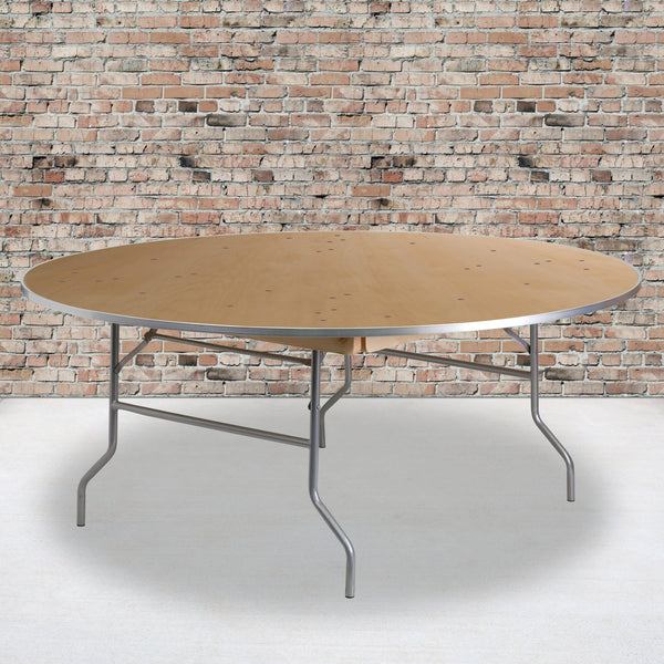 6-Foot Round HEAVY DUTY Birchwood Folding Banquet Table with METAL Edges