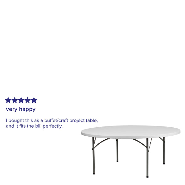 6-Foot Round Granite White Plastic Folding Table - Banquet / Event Folding Table