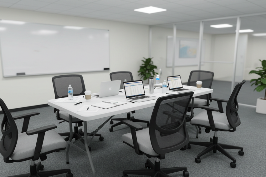 Bizchair-6-foot-bi-fold-table-with-office-setup