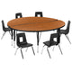 Oak |#| 60inch Circle Wave Activity Table Set with 12inch Student Stack Chairs, Oak/Black