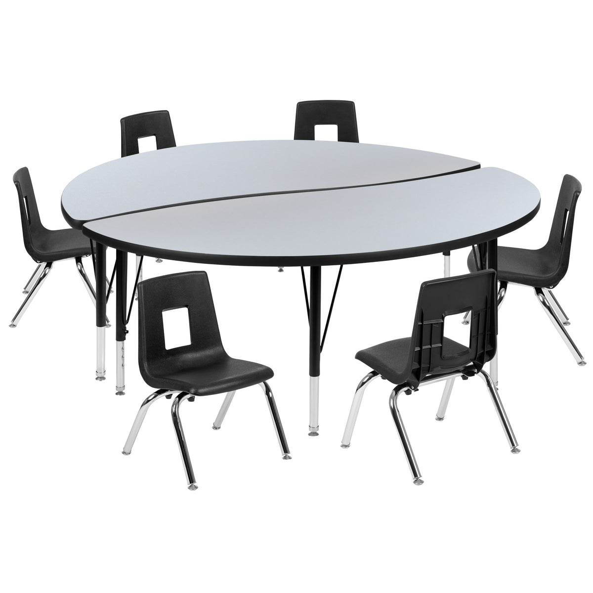 Grey |#| 60inch Circle Wave Activity Table Set with 12inch Student Stack Chairs, Grey/Black