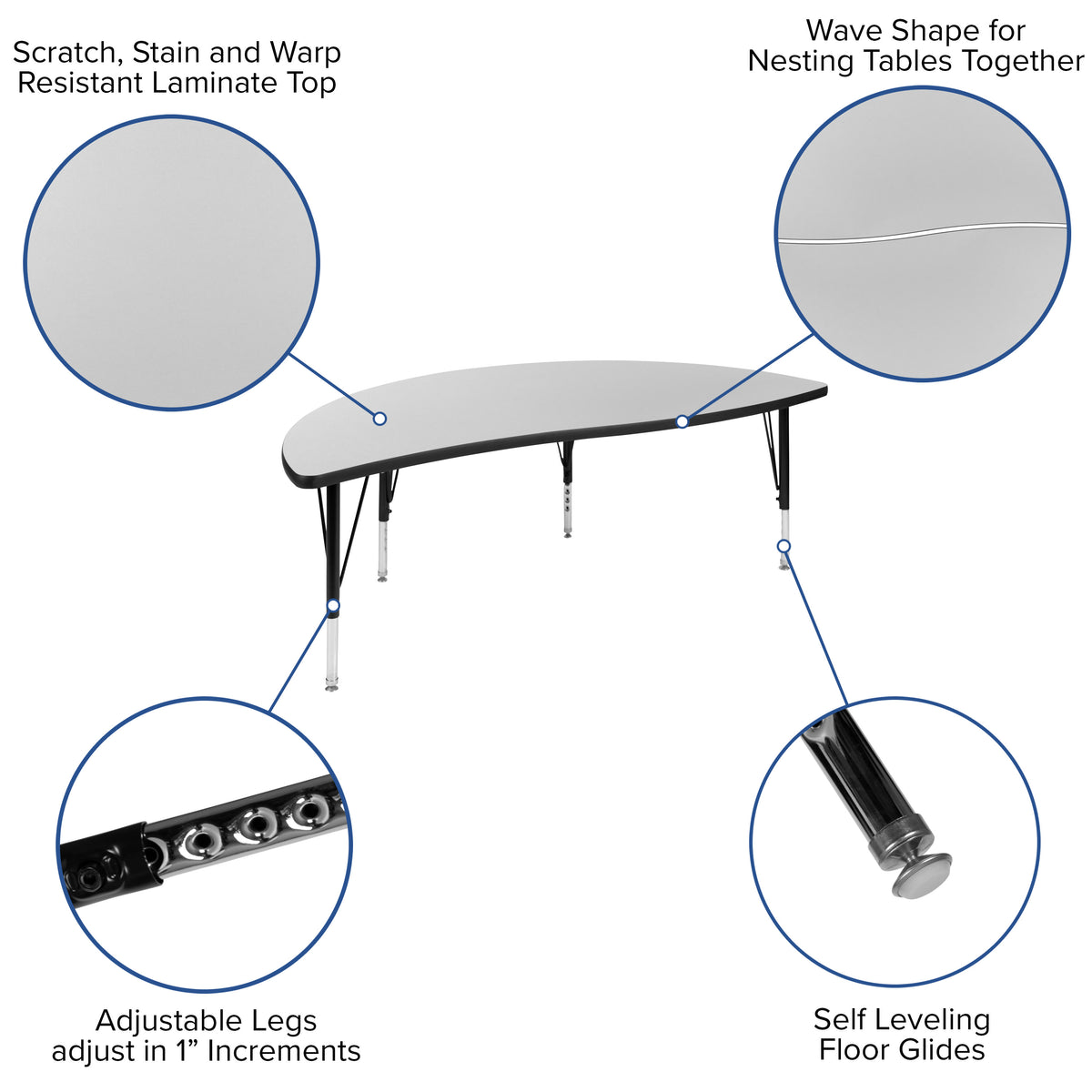 Grey |#| 60inch Circle Wave Activity Table Set with 12inch Student Stack Chairs, Grey/Black