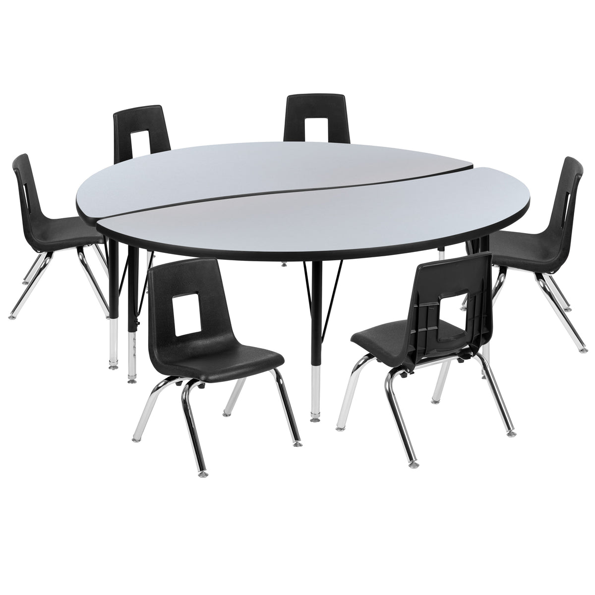 Grey |#| 60inch Circle Wave Activity Table Set with 14inch Student Stack Chairs, Grey/Black