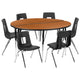 Oak |#| 60inch Circle Wave Activity Table Set with 16inch Student Stack Chairs, Oak/Black