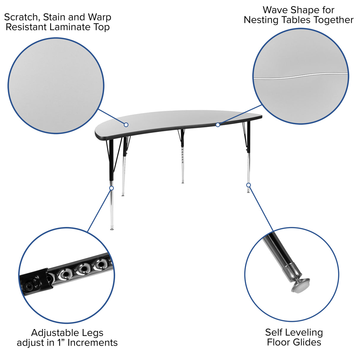 Grey |#| 60inch Circle Wave Activity Table Set with 18inch Student Stack Chairs, Grey/Black