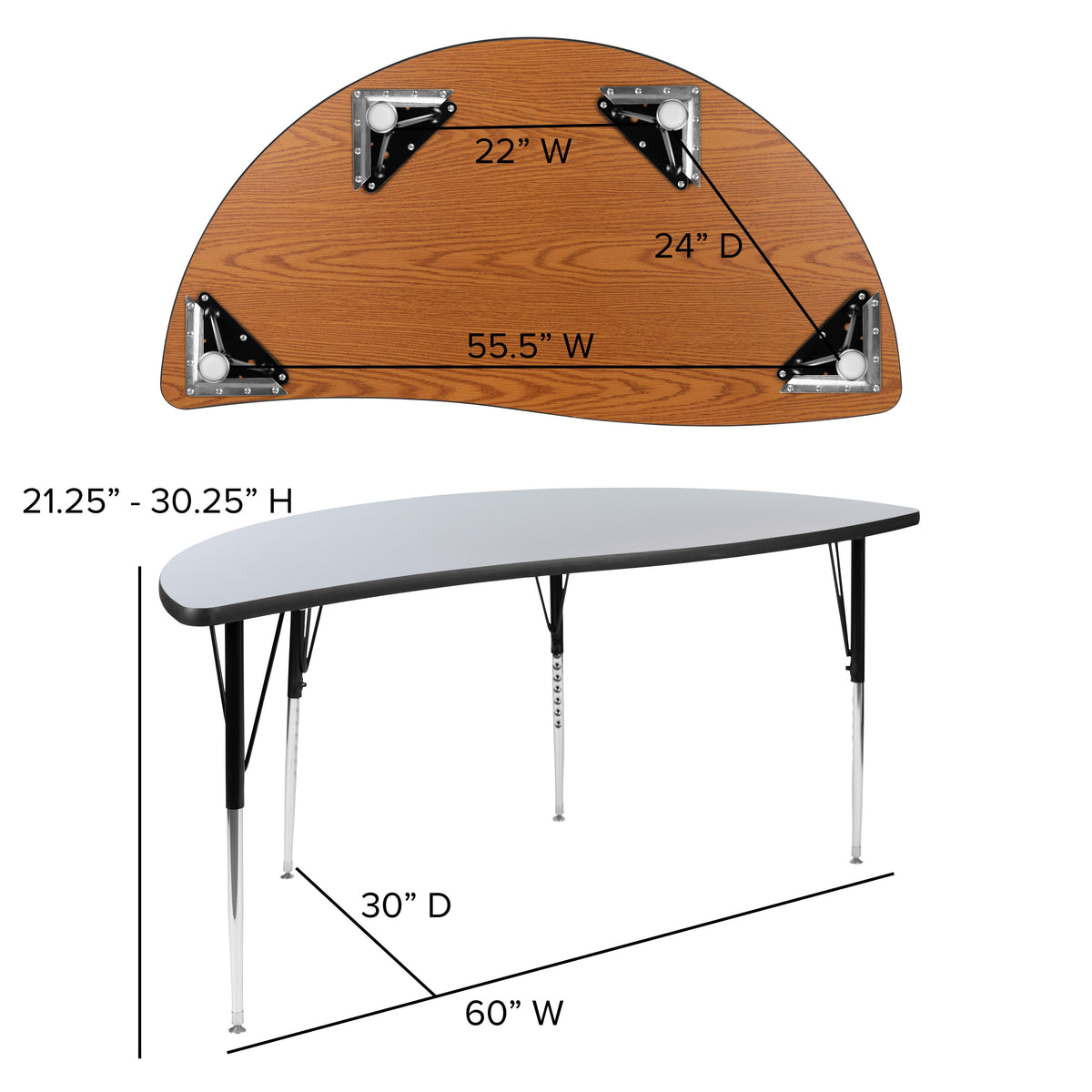 Grey |#| 60inch Circle Wave Activity Table Set with 18inch Student Stack Chairs, Grey/Black